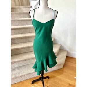 Likely Vivianne Emerald Green Sleeveless Sweetheart Ruffle Hem Sheath Dress
